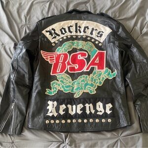 Black Leather Jacket with BSA Rockers Design